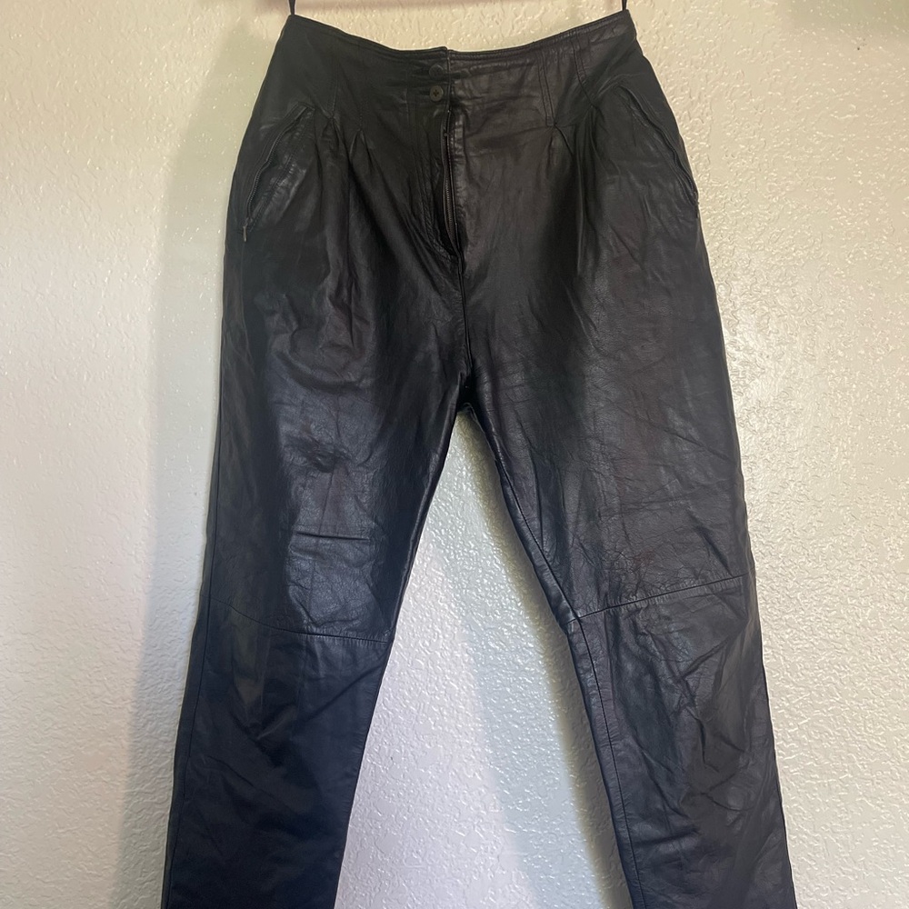 VINTAGE LEATHER PANTS - HIGH WAIST 80s, size 14